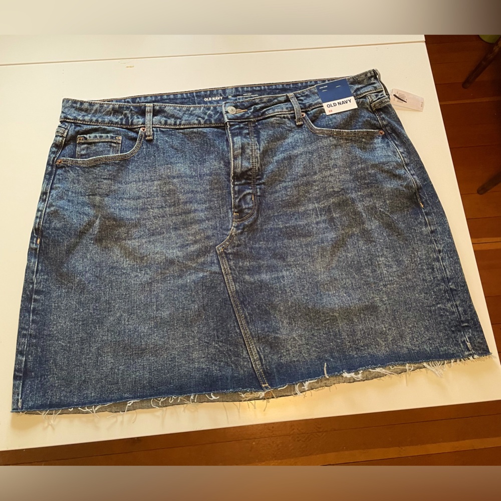 High-Waist Denim Skirt with Fringe